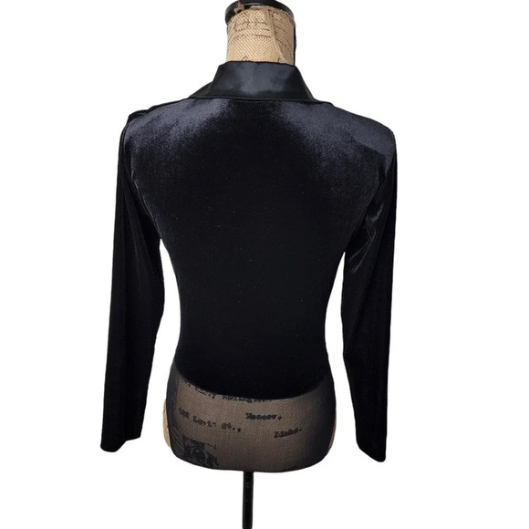 Sagaie France Vintage Womens Designer Satin Velor Tuxedo Body Suit Size 2 Black - Picture 3 of 16